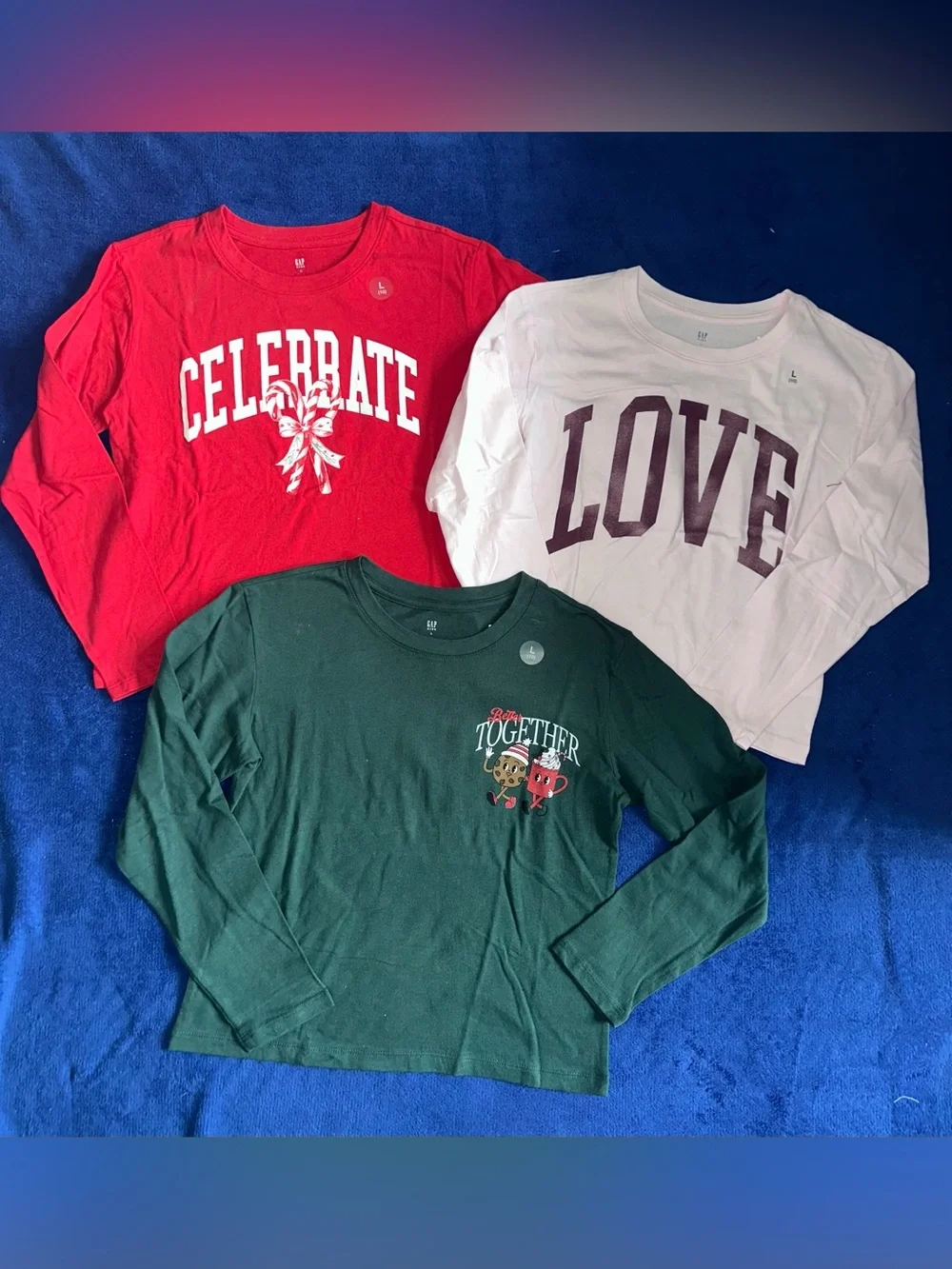 Gap Girls Size Large L Lot of 3 Long Sleeve T-Shirts Love Holiday Red Green Pink